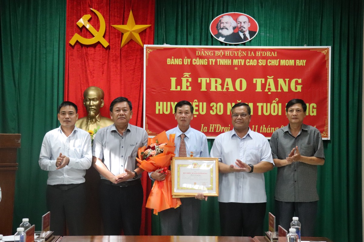 Đồng chí Bí thư Huyện uỷ trao huy hiệu 30 năm tuổi Đảng