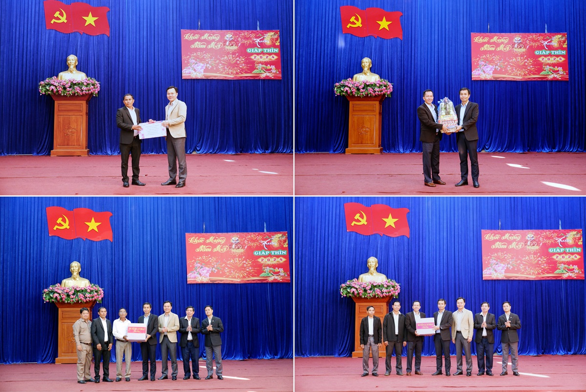 Đoàn công tác của 02 huyện Đun Mia, Tà Veng, tỉnh Ratanakiri, Vương quốc Campuchia thăm, chúc Tết tại huyện Ia H'Drai